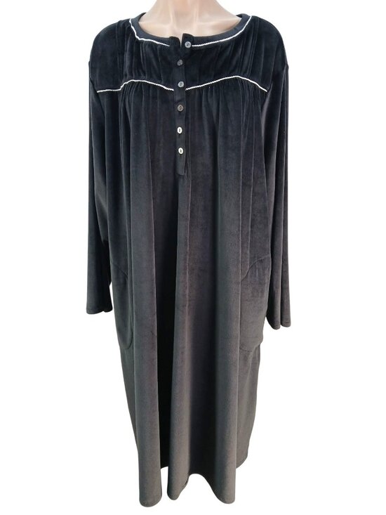 Aria Collection Other - Aria Collection Womens 3X Black Velour Nightgown Button Front Knit Recycled Eco